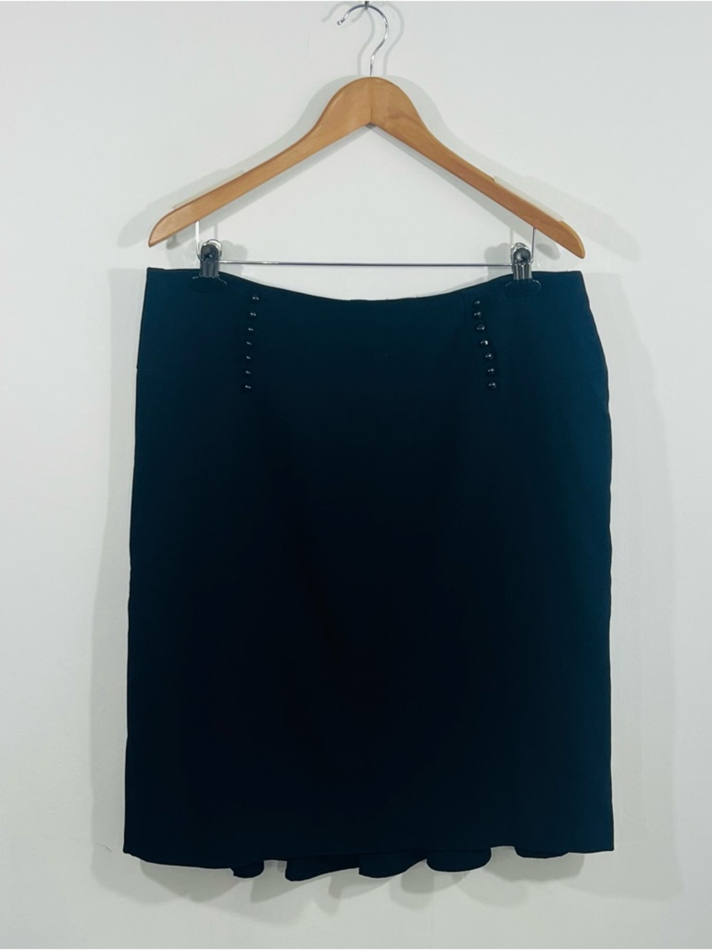 AGB Black Mini Pencil Skirt Pleated Detail Flattering Detail Waist Hem Size 14